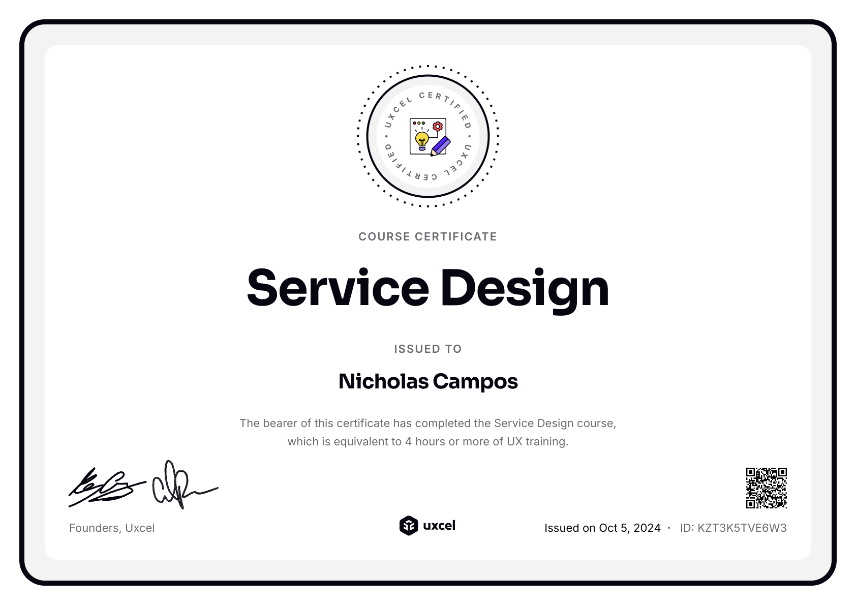 Nicholas Campos's certificate